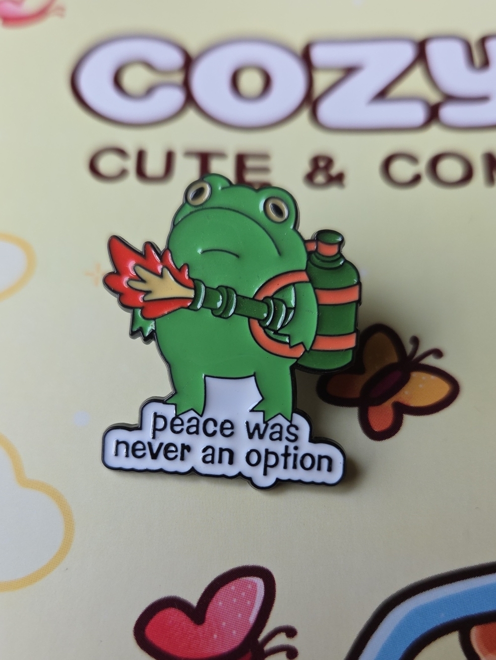 Frog Flame-Thrower Enamel Pin — Green